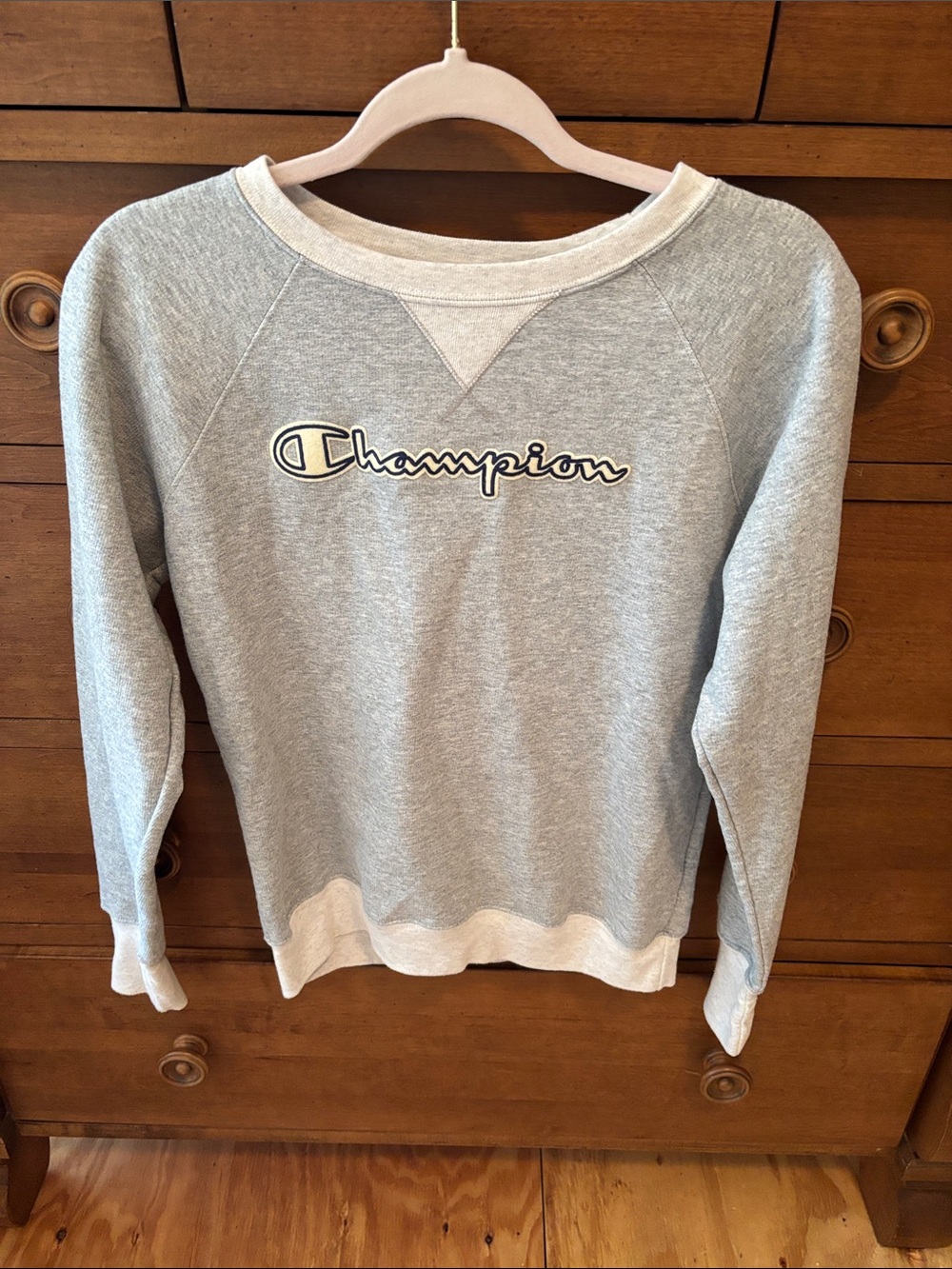 Champion Light Gray Crewneck Sweatshirt with Script Logo